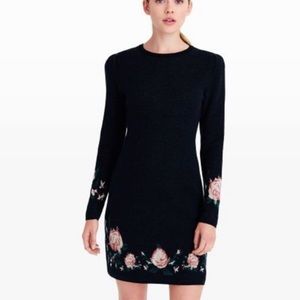 Club Monaco Sweater Dress | Floral Detail | Long Sleeve | XS |